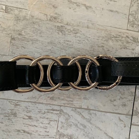 Guess Accessories - GUESS Leather Black Belt Silver Circle Accents L
